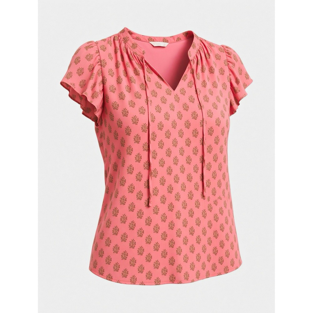 LC Lauren Conrad Pink Floral Flutter Sleeve Blouse Top Plus Size 3X V-Neck Tie